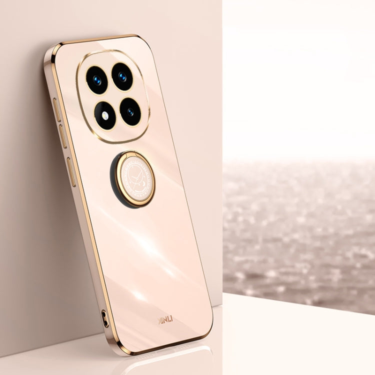 For Redmi Note 14 Pro+ 5G XINLI Straight 6D Plating Gold Edge TPU Shockproof Case with Ring Holder(Pink)