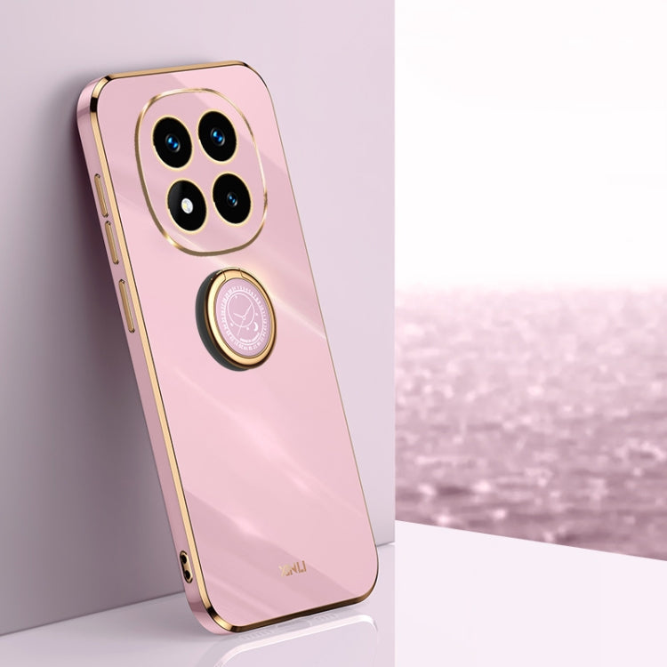 For Redmi Note 14 Pro+ 5G XINLI Straight 6D Plating Gold Edge TPU Shockproof Case with Ring Holder(Cherry Purple)