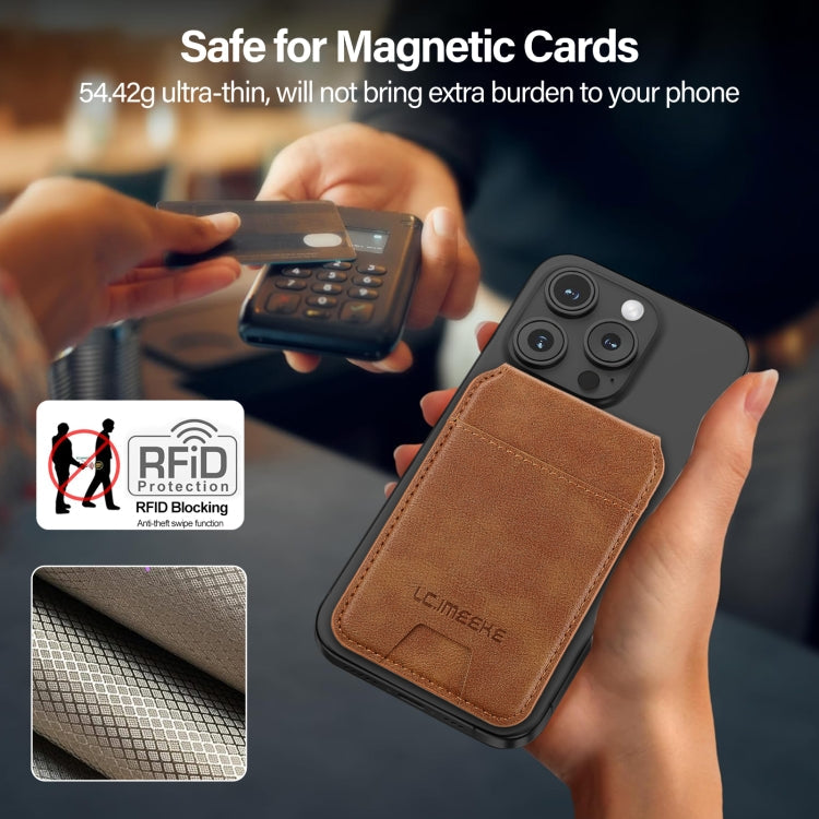 LC.IMEEKE 3-Cards MagSafe RFID Leather Card Bag(Brown)