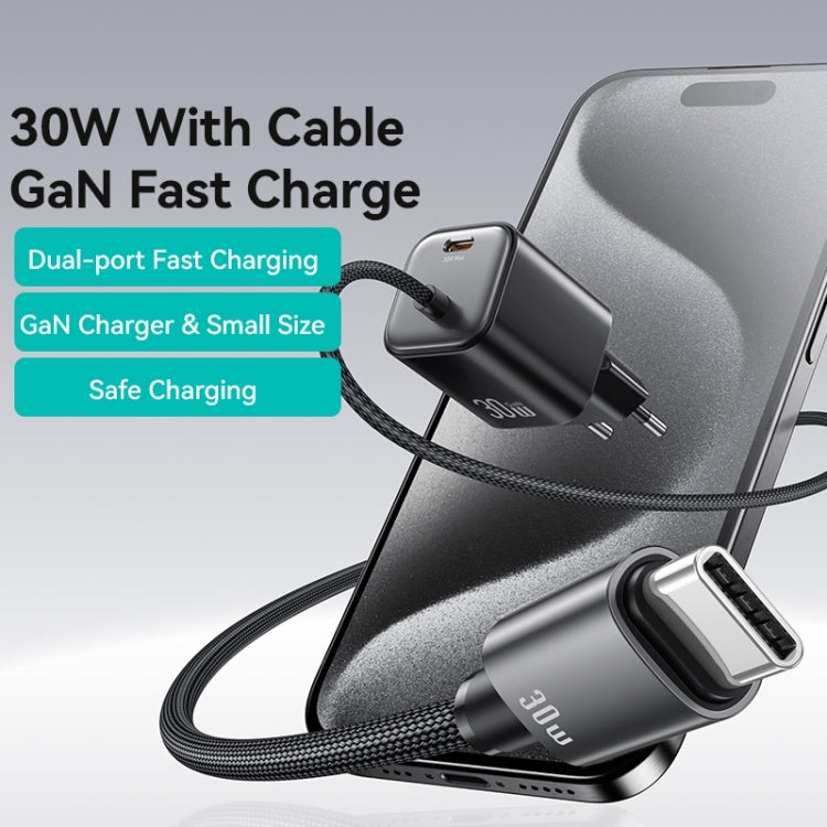 USAMS CC264 30W GaN Mini Type-C / USB-C Dual Port Fast Charger with Cable, EU Plug(White)