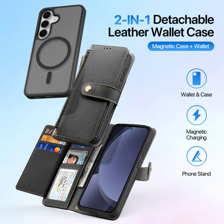 For Samsung Galaxy S25 5G DUX DUCIS Lawa Series 2 in 1 Wallet Zipper Detachable MagSafe Phone Case with Lanyard(Black)