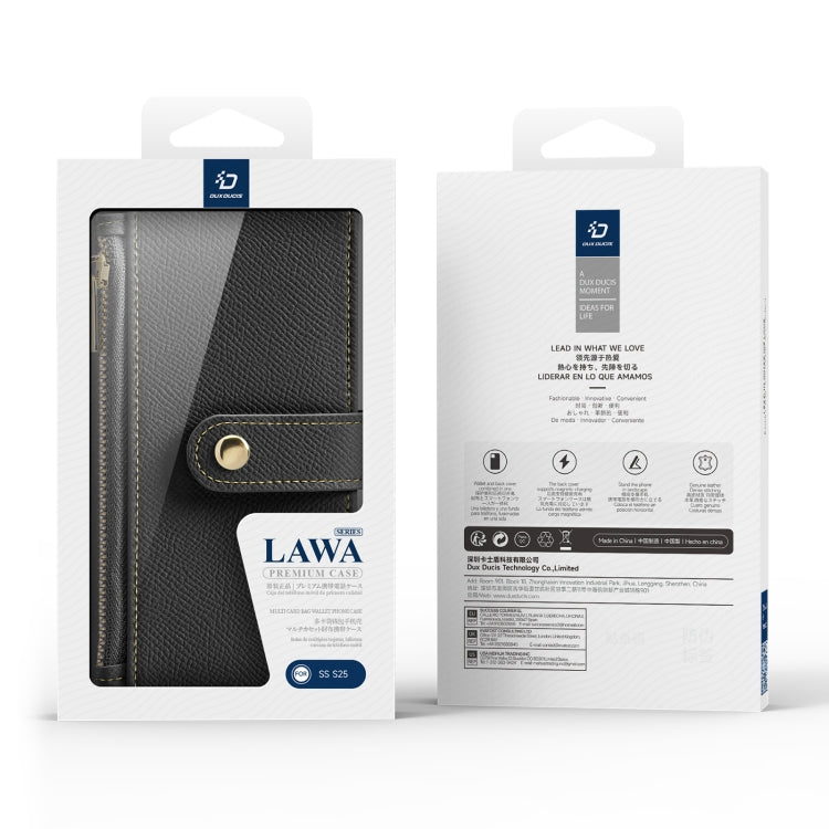 For Samsung Galaxy S25 5G DUX DUCIS Lawa Series 2 in 1 Wallet Zipper Detachable MagSafe Phone Case with Lanyard(Black)