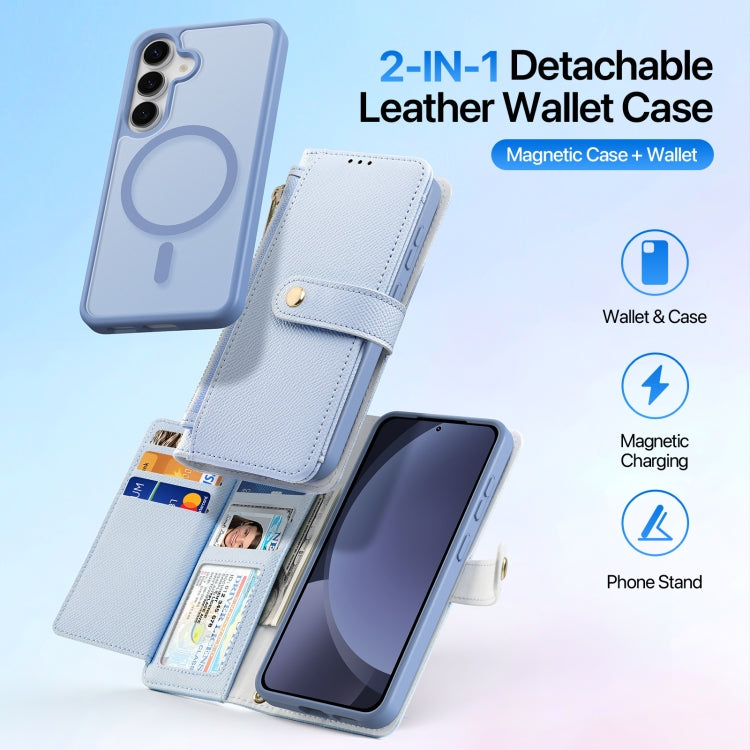 For Samsung Galaxy S25 5G DUX DUCIS Lawa Series 2 in 1 Wallet Zipper Detachable MagSafe Phone Case with Lanyard(Light Blue)