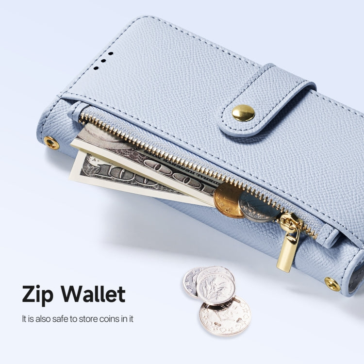 For Samsung Galaxy S25 5G DUX DUCIS Lawa Series 2 in 1 Wallet Zipper Detachable MagSafe Phone Case with Lanyard(Light Blue)