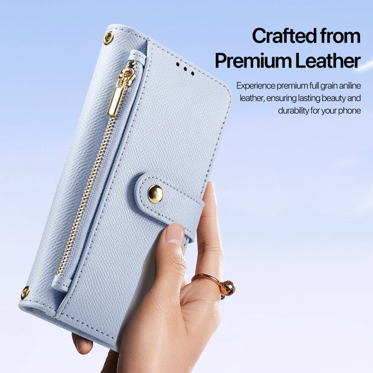 For Samsung Galaxy S25 5G DUX DUCIS Lawa Series 2 in 1 Wallet Zipper Detachable MagSafe Phone Case with Lanyard(Light Blue)