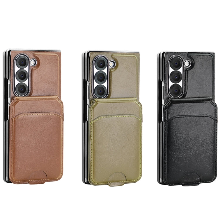 For Samsung Galaxy Z Fold5 VIETAO Integrated MagSafe RFID Detachable Card Bag PU Phone Case(Brown)