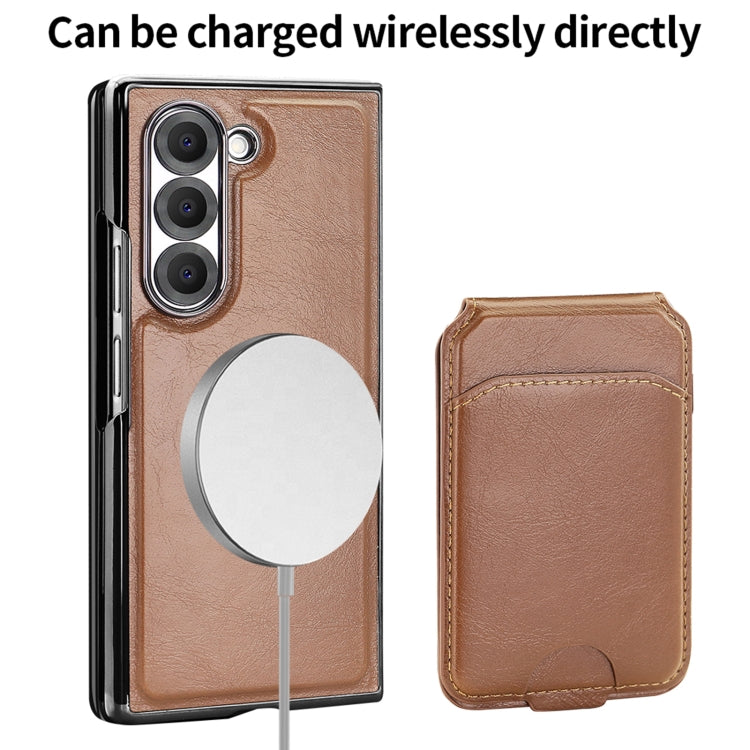 For Samsung Galaxy Z Fold5 VIETAO Integrated MagSafe RFID Detachable Card Bag PU Phone Case(Brown)