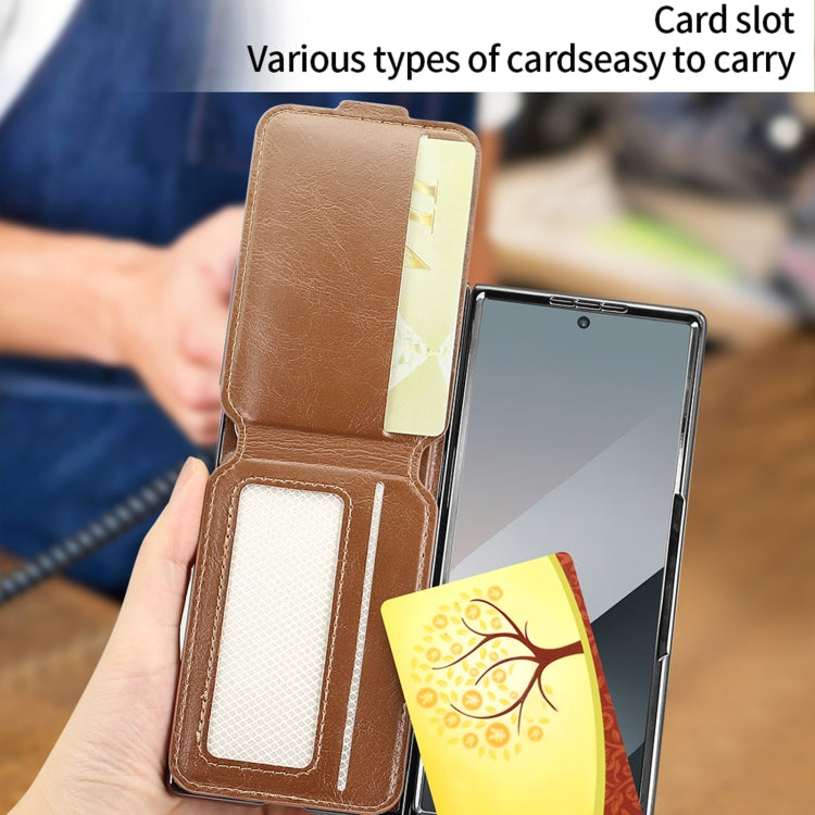 For Samsung Galaxy Z Fold5 VIETAO Integrated MagSafe RFID Detachable Card Bag PU Phone Case(Brown)