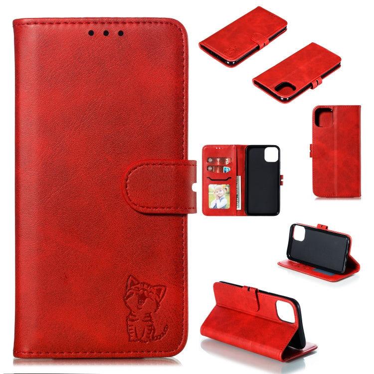 Embossed Happy Cat Pattern Horizontal Flip Leather Case with Holder & Card Slots & Wallet & Photo Frame, For iPhone 12 mini, For iPhone 12 / 12 Pro, For iPhone 12 Pro Max