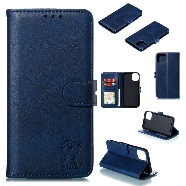 Embossed Happy Cat Pattern Horizontal Flip Leather Case with Holder & Card Slots & Wallet & Photo Frame, For iPhone 12 mini, For iPhone 12 / 12 Pro, For iPhone 12 Pro Max