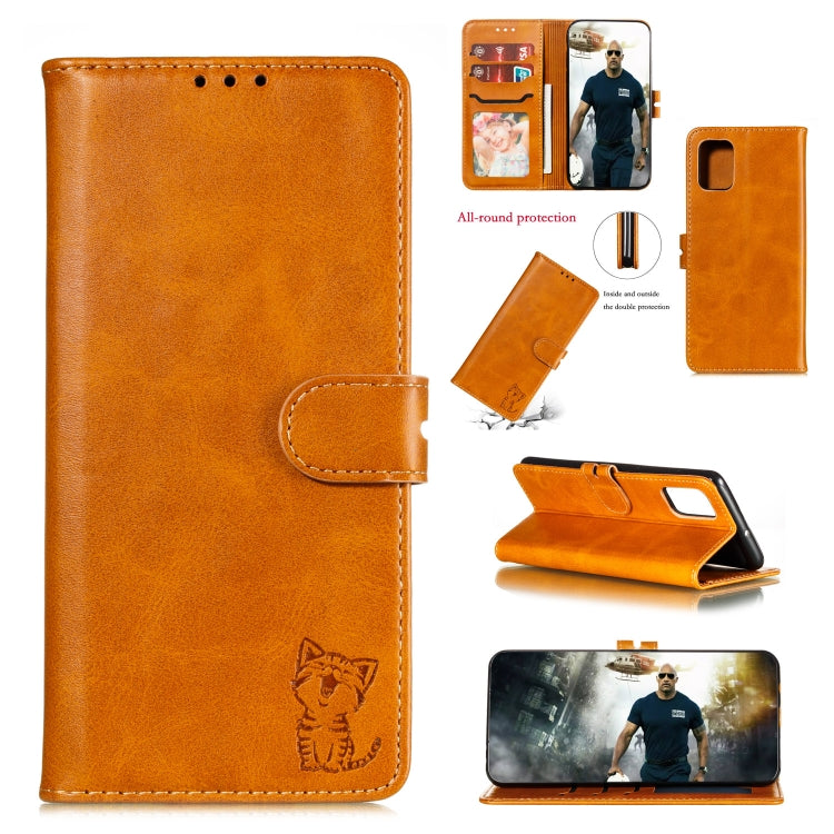 Embossed Happy Cat Pattern Horizontal Flip Leather Case with Holder & Card Slots & Wallet & Photo Frame, For Samsung Galaxy A21s, For Samsung Galaxy A71 5G, For Samsung Galaxy Note20, For Samsung Galaxy Note20 Ultra