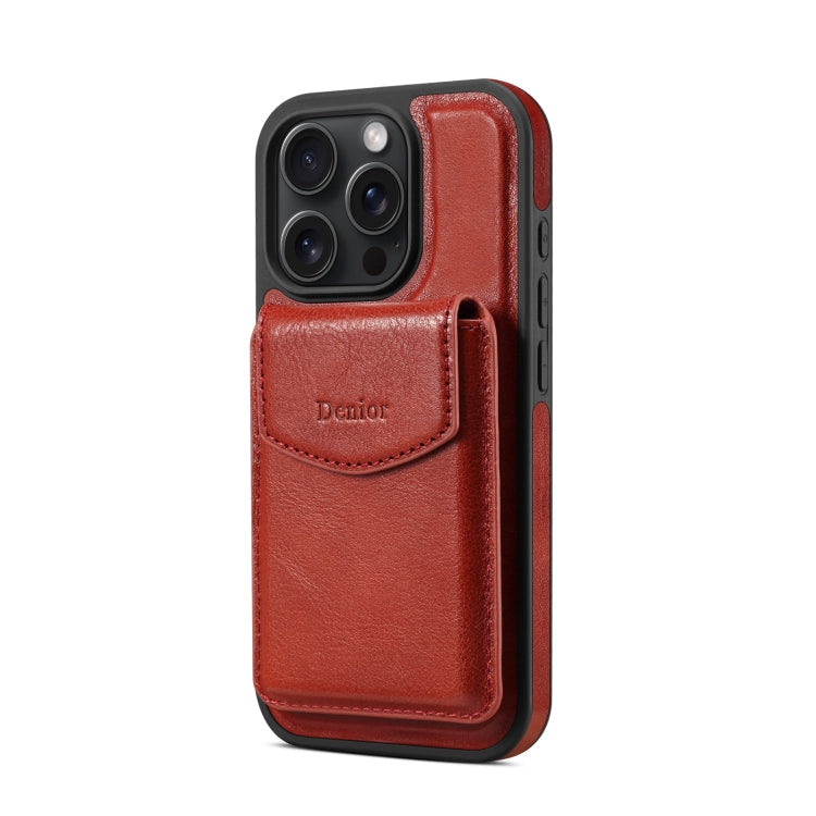 For iPhone 16 Pro Max Denior D22 Genuine Leather MagSafe Holder Detachable Card Slot Phone Case(Brown)