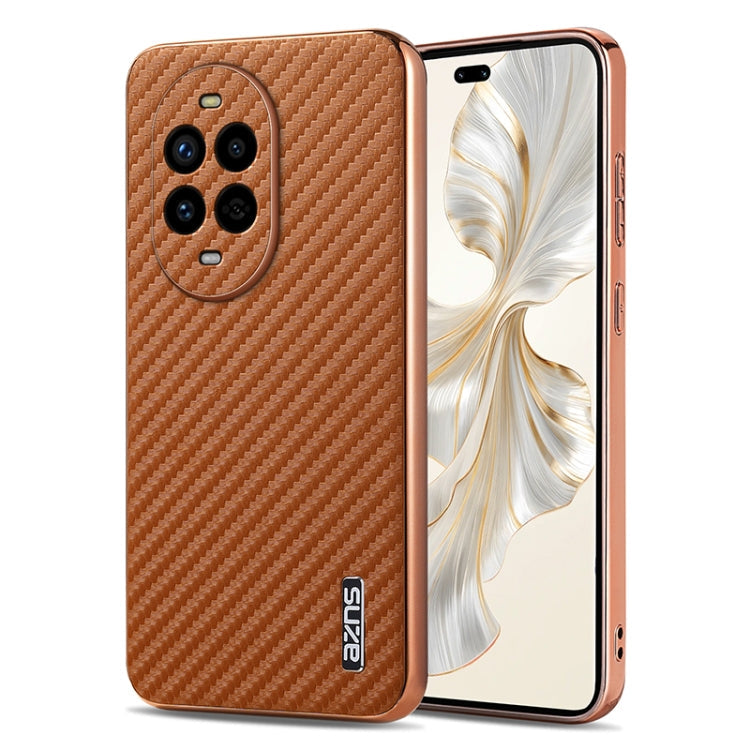 For Huawei nova 13 Pro AZNS Electroplated Edge Carbon Fiber Texture Phone Case(Brown)