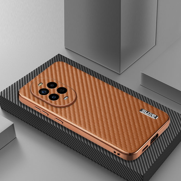 For Huawei nova 13 Pro AZNS Electroplated Edge Carbon Fiber Texture Phone Case(Brown)
