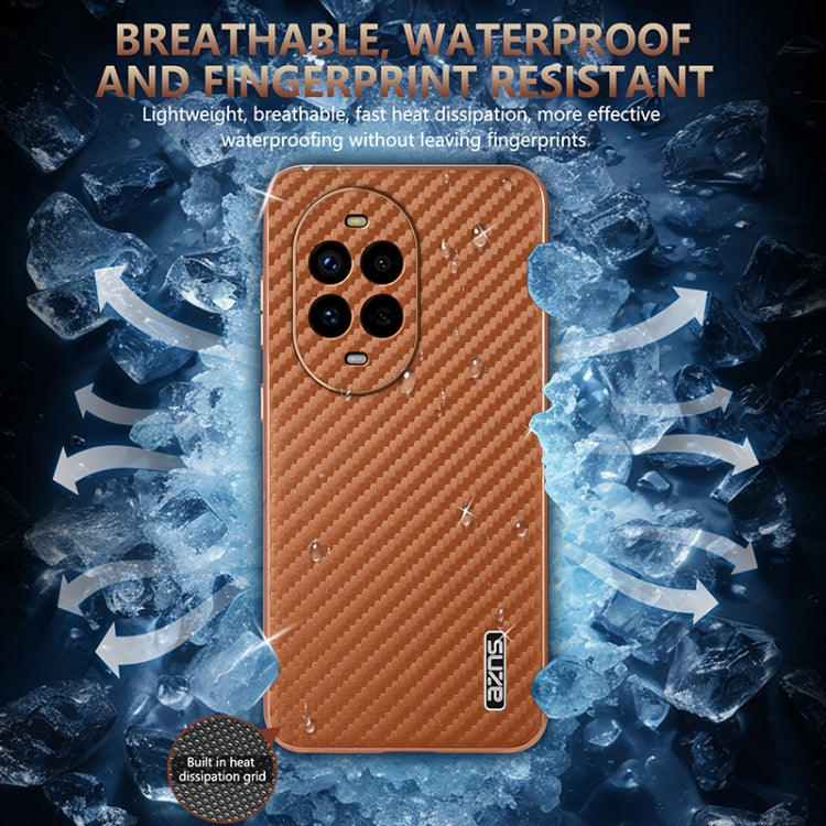 For Huawei nova 13 Pro AZNS Electroplated Edge Carbon Fiber Texture Phone Case(Brown)