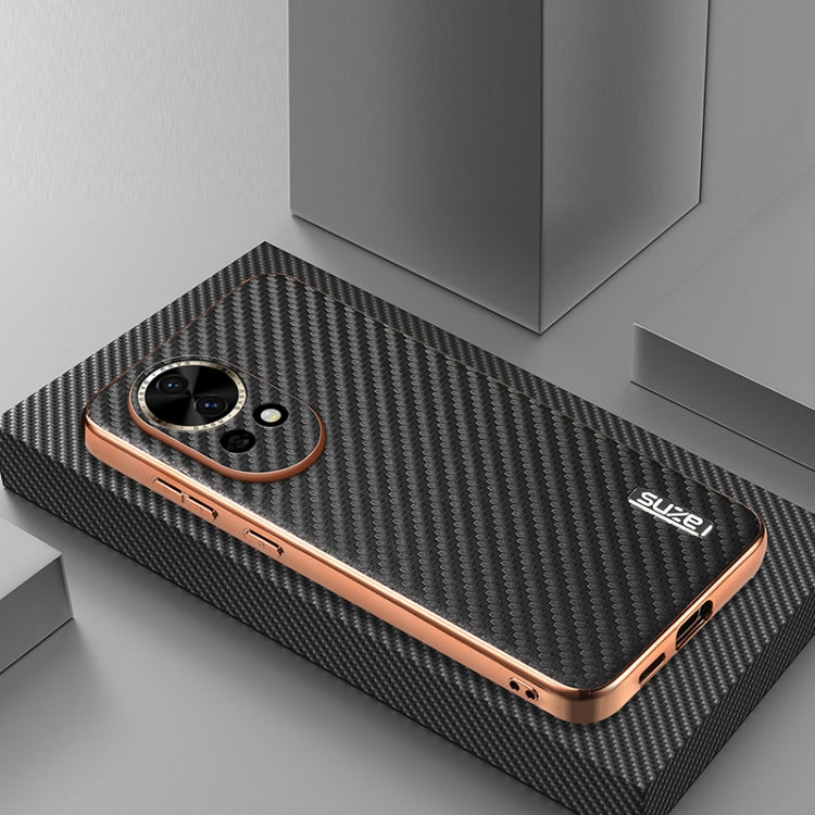 For Huawei nova 13 / nova 12 AZNS Electroplated Edge Carbon Fiber Texture Phone Case(Black)
