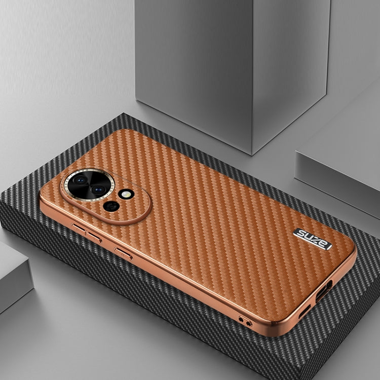 For Huawei nova 13 / nova 12 AZNS Electroplated Edge Carbon Fiber Texture Phone Case(Brown)