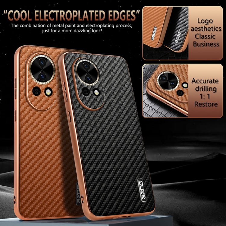 For Huawei nova 13 / nova 12 AZNS Electroplated Edge Carbon Fiber Texture Phone Case(Brown)