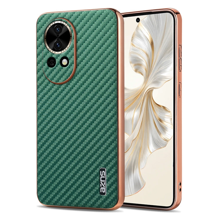 For Huawei nova 13 / nova 12 AZNS Electroplated Edge Carbon Fiber Texture Phone Case(Green)