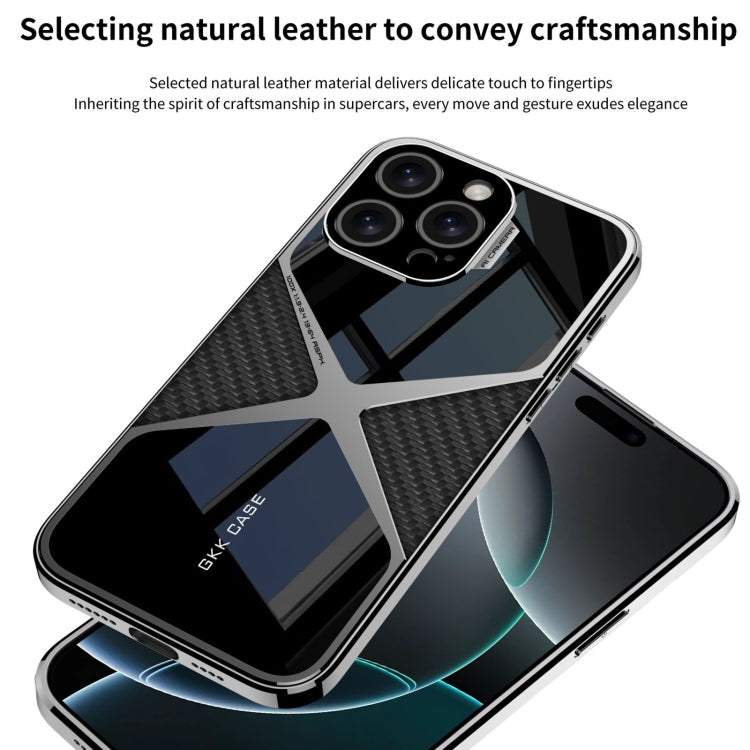 For iPhone 16 Pro Max GKK Leather Electroplating Supersonic Speed Shockproof Phone Case(Carbon Fibre)