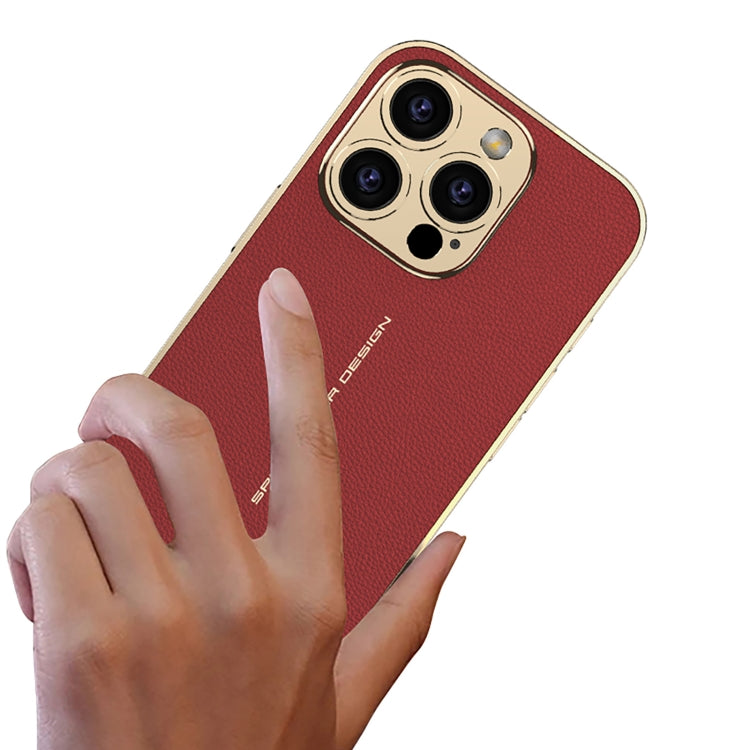 For iPhone 16 Pro Max GKK Plated Plain Leather Shockproof Phone Case(Red)