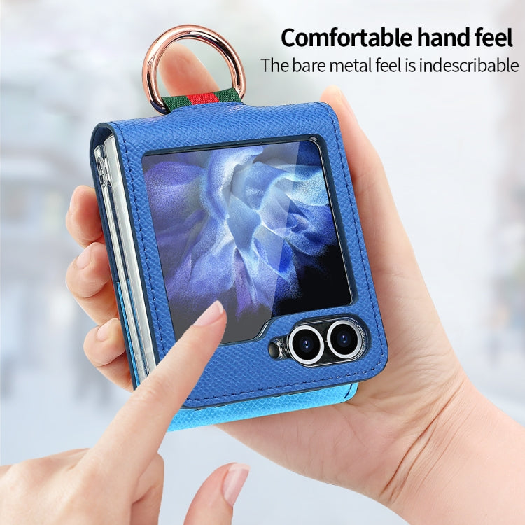 For Samsung Galaxy Z Flip5 VIETAO Metal Ring Card Slot PU Phone Case(Blue)