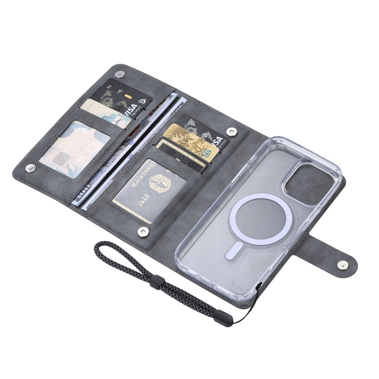 For iPhone 15 Pro Max ViLi GVS-C Series MagSafe Magnetic RFID Leather Flip Phone Case(Grey)