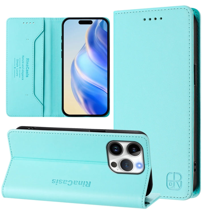 RC01 Dual-Folded Magnetic Suction RFID Leather Phone Case, For iPhone 16 Pro, For iPhone 16 Plus, For iPhone 16
