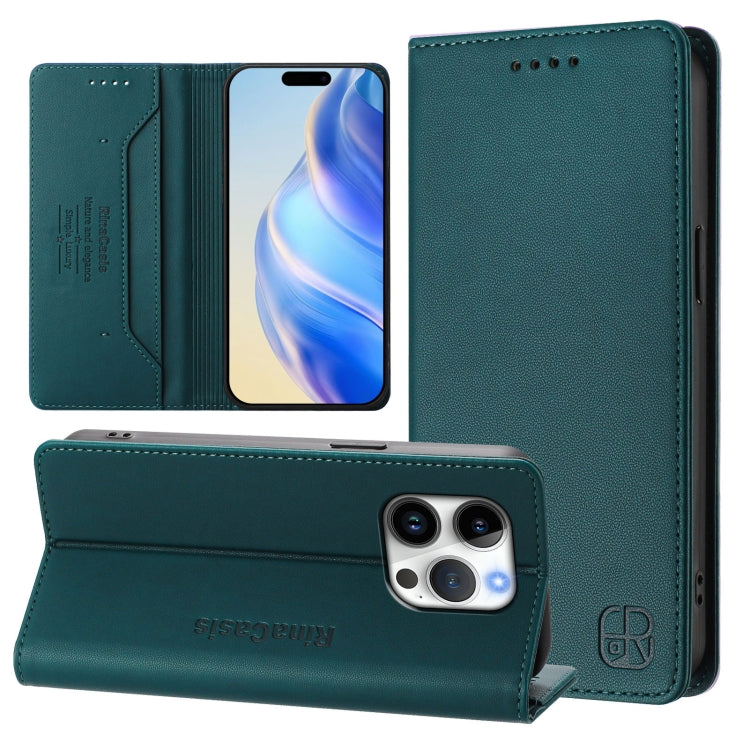 RC01 Dual-Folded Magnetic Suction RFID Leather Phone Case, For iPhone 16 Pro, For iPhone 16 Plus, For iPhone 16
