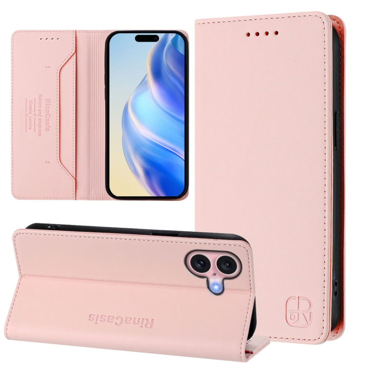 RC01 Dual-Folded Magnetic Suction RFID Leather Phone Case, For iPhone 16 Pro, For iPhone 16 Plus, For iPhone 16