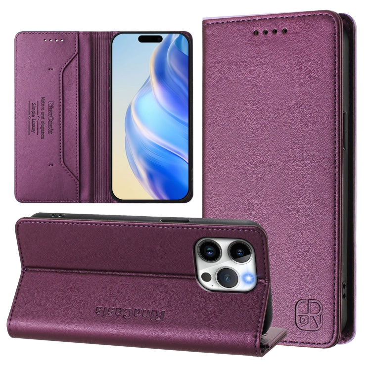 RC01 Dual-Folded Magnetic Suction RFID Leather Phone Case, For iPhone 15 Pro Max, For iPhone 15 Pro, For iPhone 15 Plus