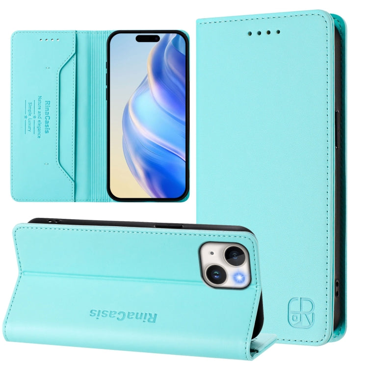 RC01 Dual-Folded Magnetic Suction RFID Leather Phone Case, For iPhone 15, For iPhone 14 Plus, For iPhone 14 / 13