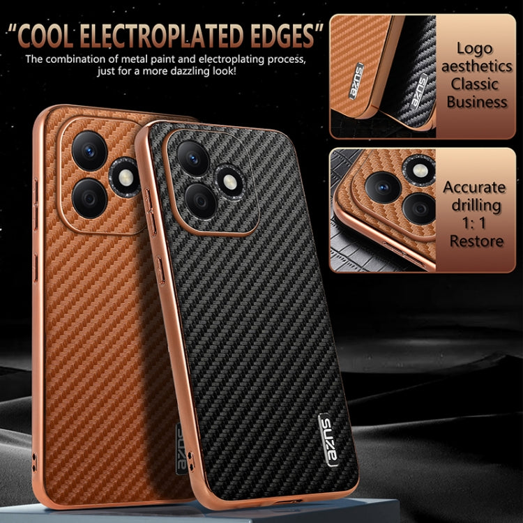 For Honor X60i AZNS Electroplated Edge Carbon Fiber Texture Phone Case(Black)