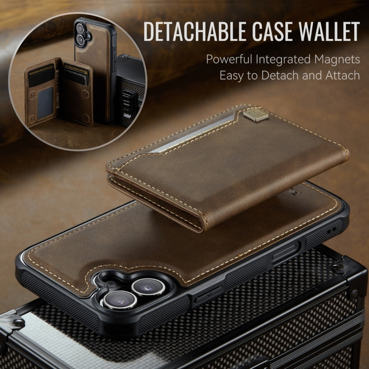 For iPhone 16 Plus AutSpace A13 MagSafe Magnetic RFID Flip Card Bag Phone Case(Coffee)