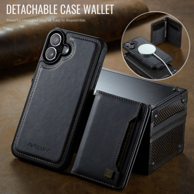 For iPhone 16 AutSpace A13 MagSafe Magnetic RFID Flip Card Bag Phone Case(Black)