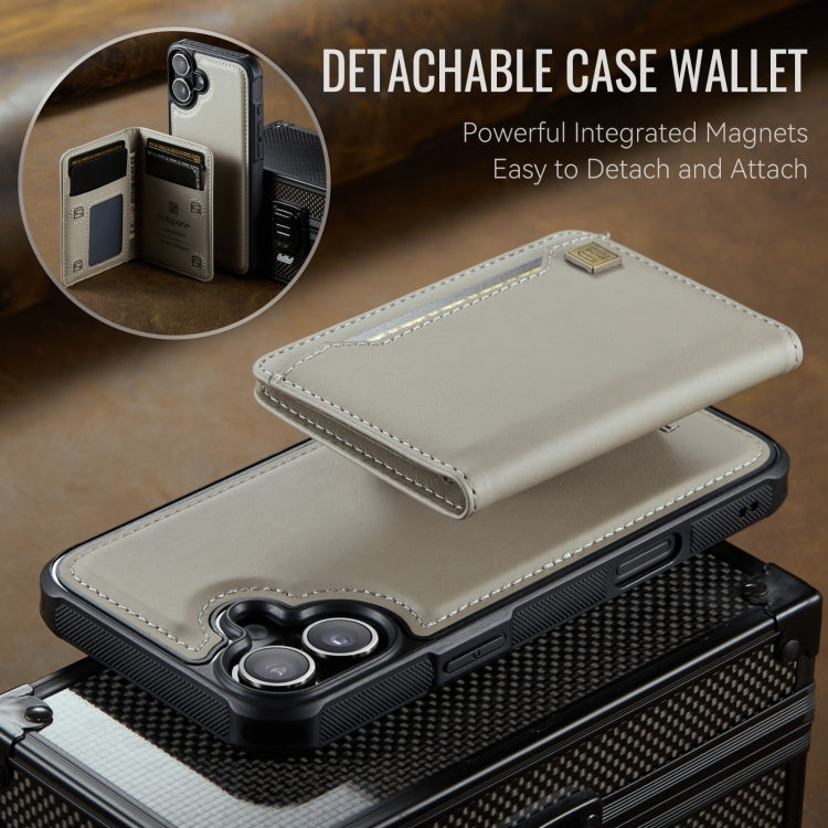 For iPhone 16 AutSpace A13 MagSafe Magnetic RFID Flip Card Bag Phone Case(Grey)