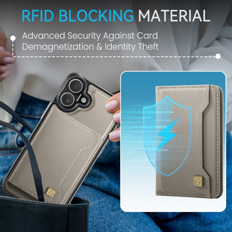 For iPhone 16 AutSpace A13 MagSafe Magnetic RFID Flip Card Bag Phone Case(Grey)