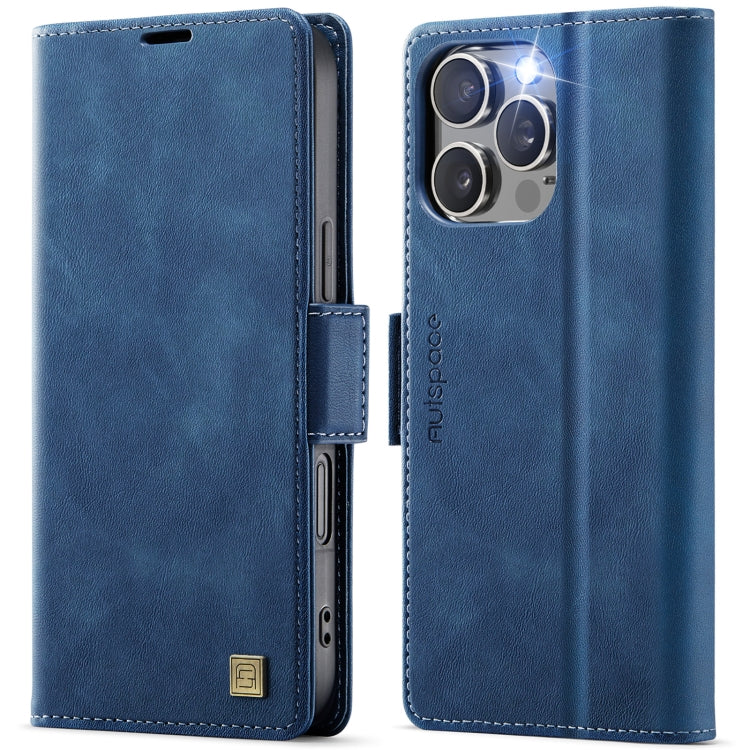 For iPhone 16 Pro Max AutSpace A11 Side Buckle MagSafe Magnetic RFID Phone Leather Case(Blue)