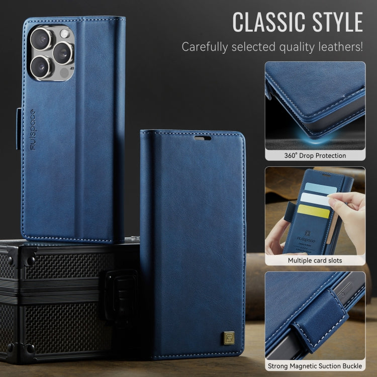 For iPhone 16 Pro Max AutSpace A11 Side Buckle MagSafe Magnetic RFID Phone Leather Case(Blue)