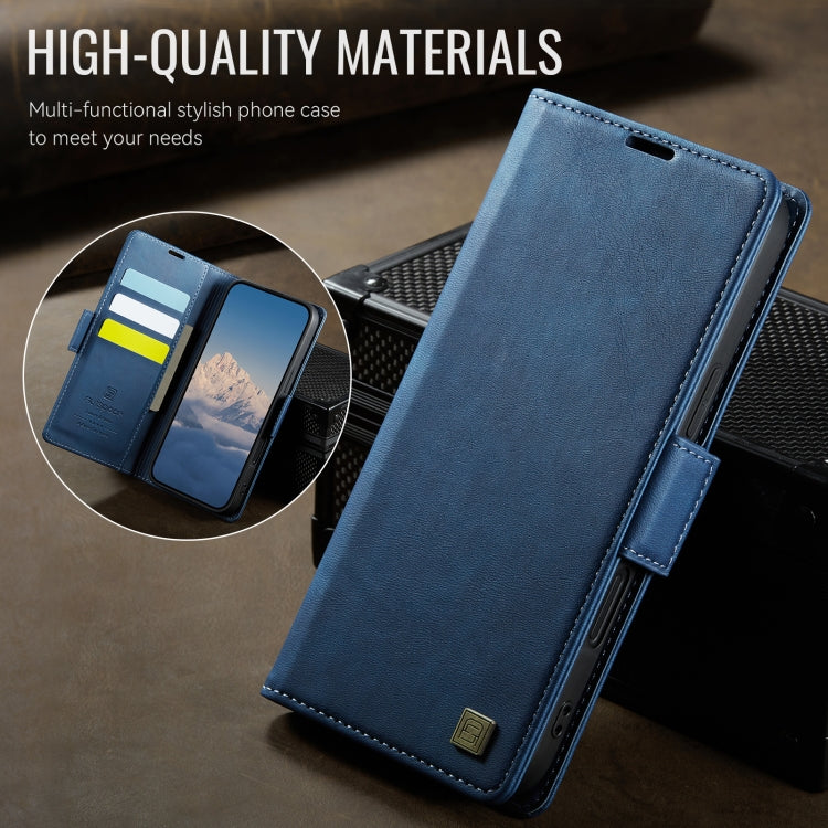 For iPhone 16 Pro Max AutSpace A11 Side Buckle MagSafe Magnetic RFID Phone Leather Case(Blue)