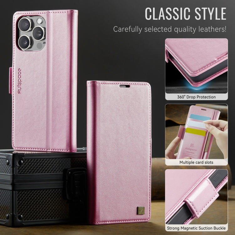 For iPhone 16 Pro Max AutSpace A11 Side Buckle MagSafe Magnetic RFID Phone Leather Case(Rose Gold)