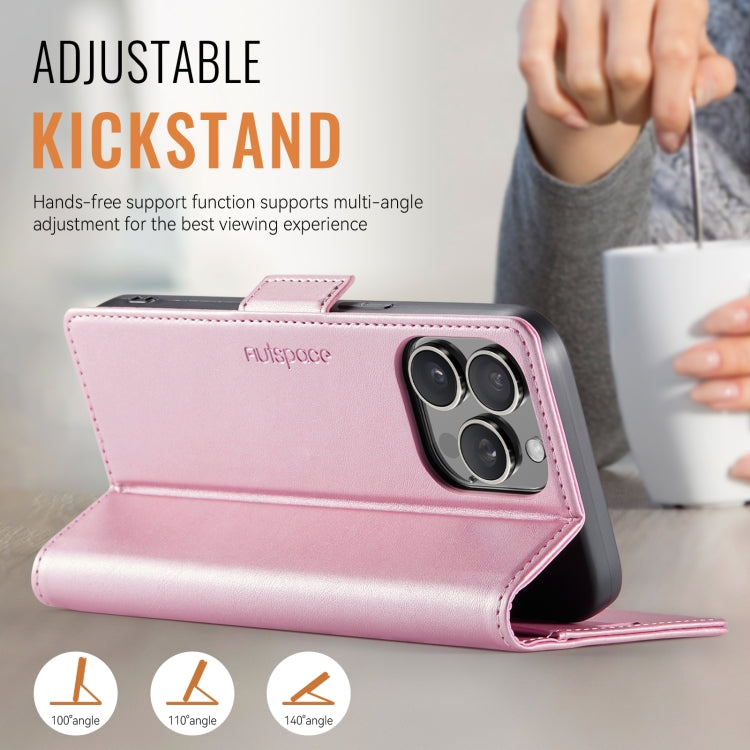 For iPhone 16 Pro Max AutSpace A11 Side Buckle MagSafe Magnetic RFID Phone Leather Case(Rose Gold)