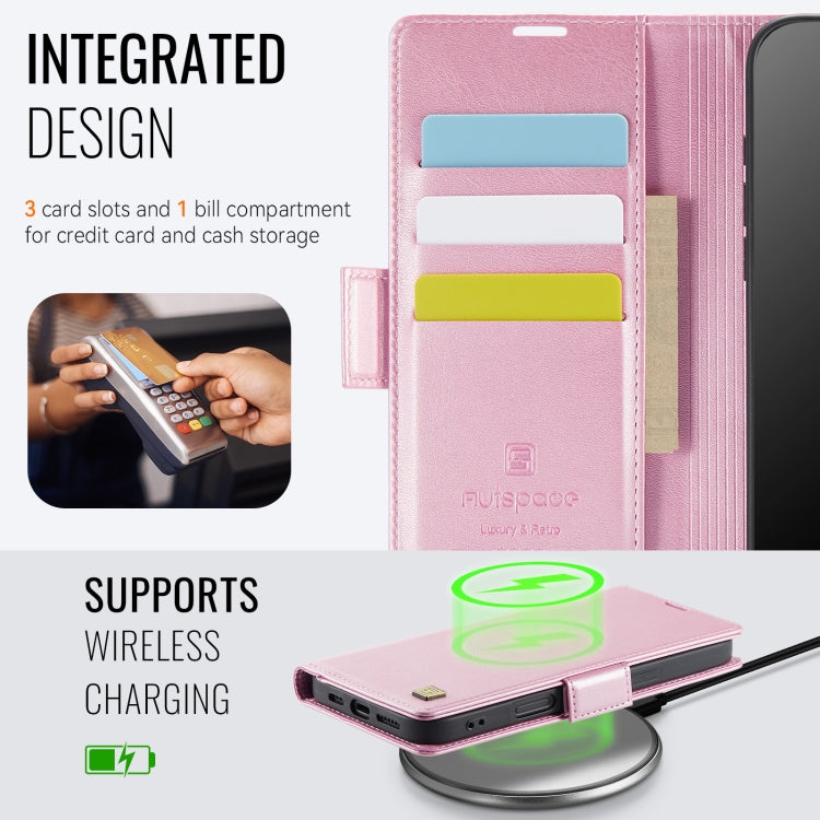 For iPhone 16 Pro Max AutSpace A11 Side Buckle MagSafe Magnetic RFID Phone Leather Case(Rose Gold)
