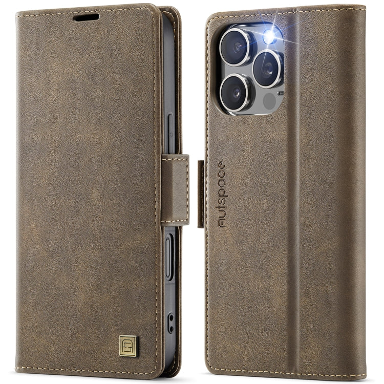 For iPhone 16 Pro Max AutSpace A11 Side Buckle MagSafe Magnetic RFID Phone Leather Case(Coffee)