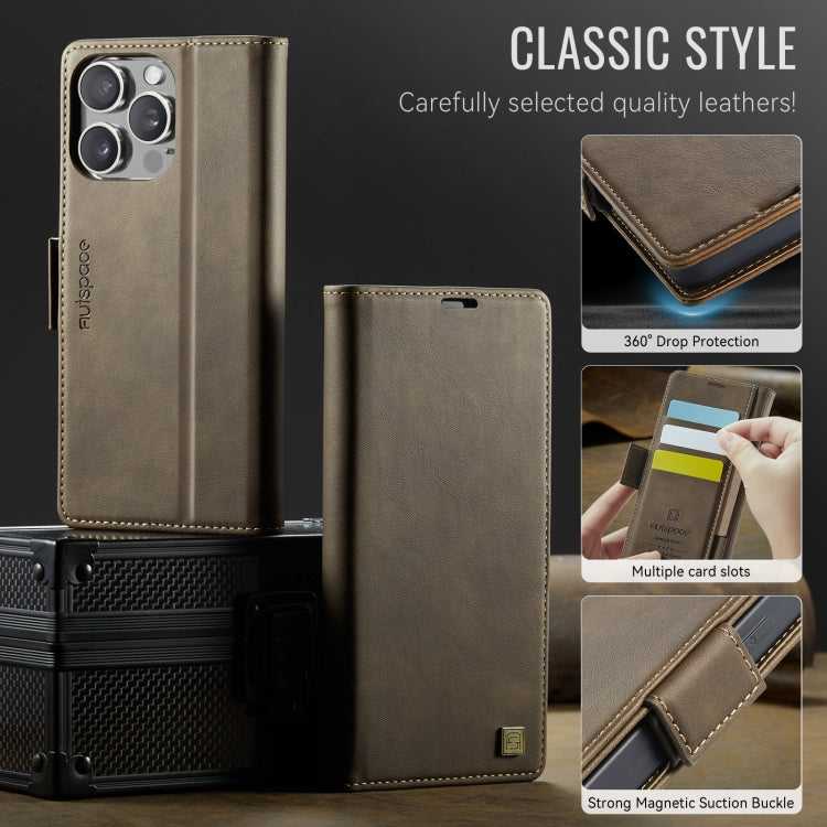 For iPhone 16 Pro Max AutSpace A11 Side Buckle MagSafe Magnetic RFID Phone Leather Case(Coffee)