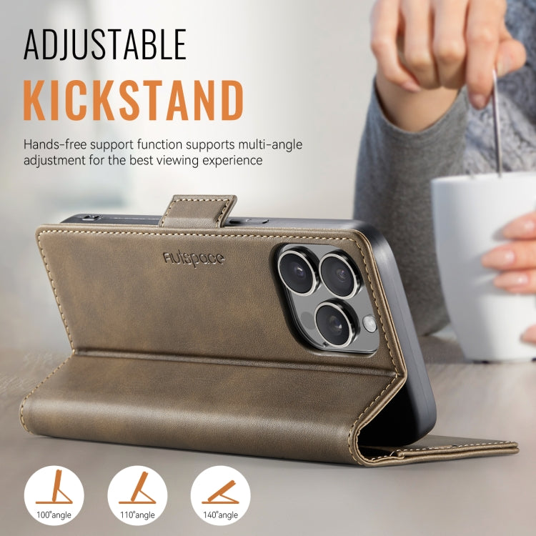 For iPhone 16 Pro Max AutSpace A11 Side Buckle MagSafe Magnetic RFID Phone Leather Case(Coffee)
