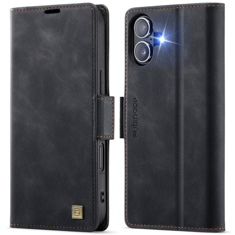 For iPhone 16 Plus AutSpace A11 Side Buckle MagSafe Magnetic RFID Phone Leather Case(Black)