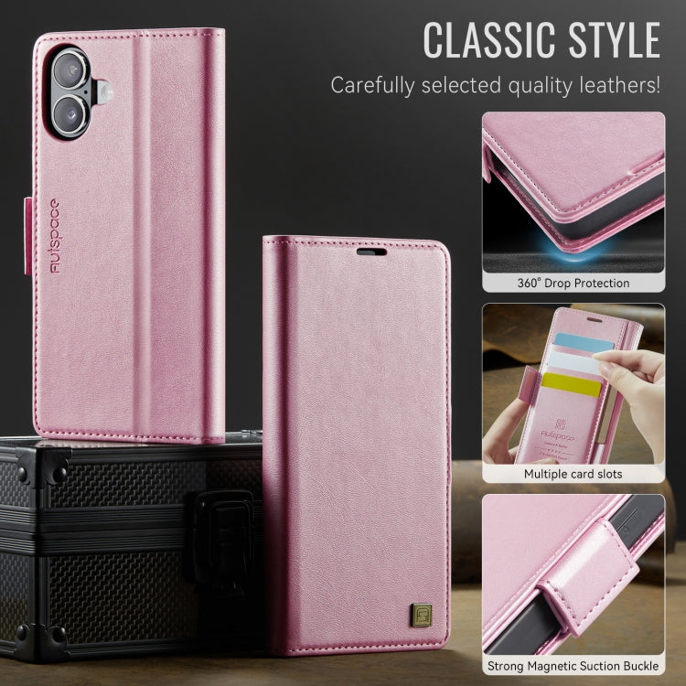 For iPhone 16 AutSpace A11 Side Buckle MagSafe Magnetic RFID Phone Leather Case(Rose Gold)