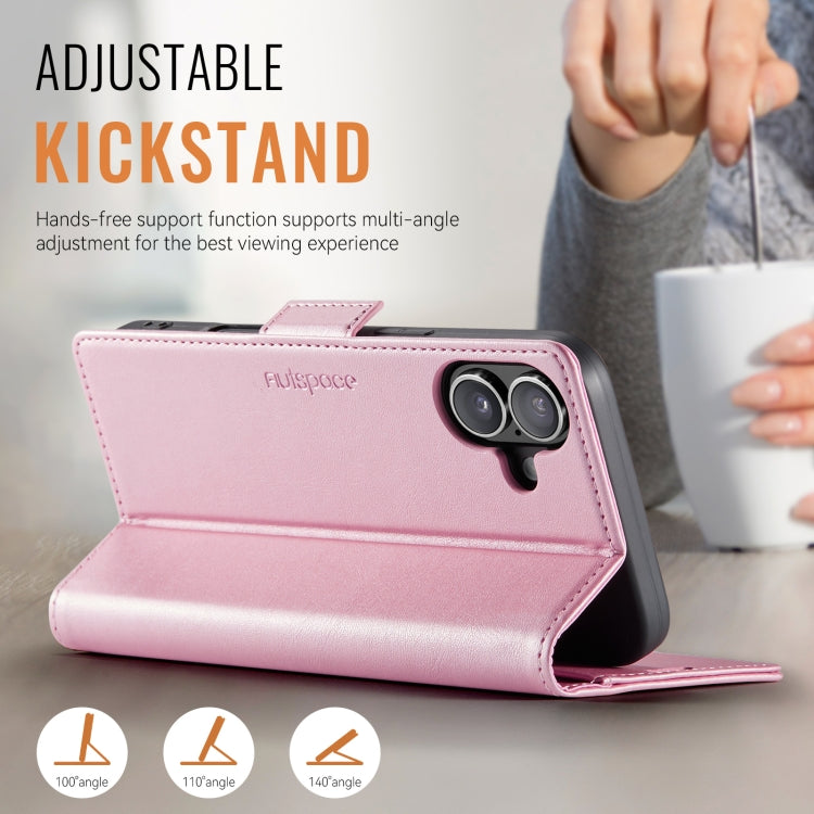For iPhone 16 AutSpace A11 Side Buckle MagSafe Magnetic RFID Phone Leather Case(Rose Gold)