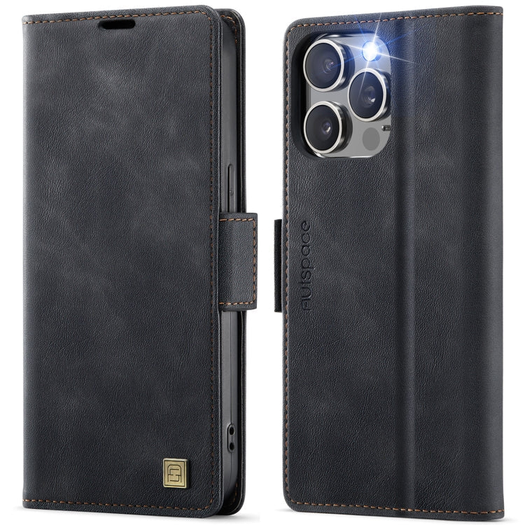For iPhone 15 Pro Max AutSpace A11 Side Buckle MagSafe Magnetic RFID Phone Leather Case(Black)